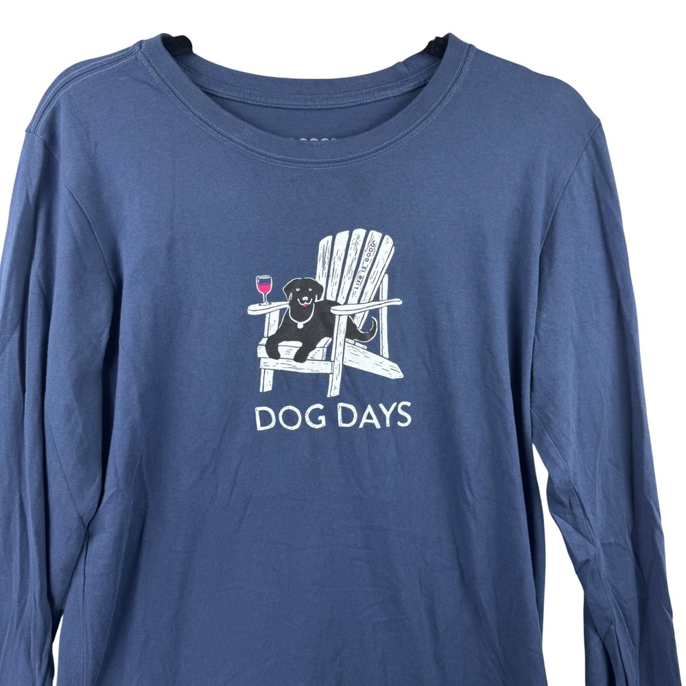 Life is Good Crusher Tee Womens Medium Blue Dog Days Black Lab Long Sleeve Shirt - Picture 4 of 11